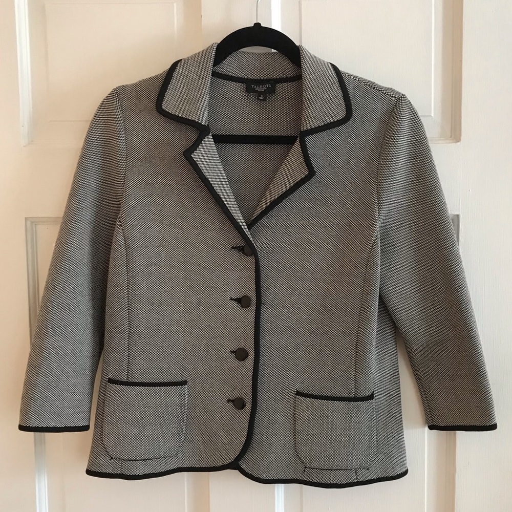 Talbots Women's Black & White Silk Blend Jacket Blazer